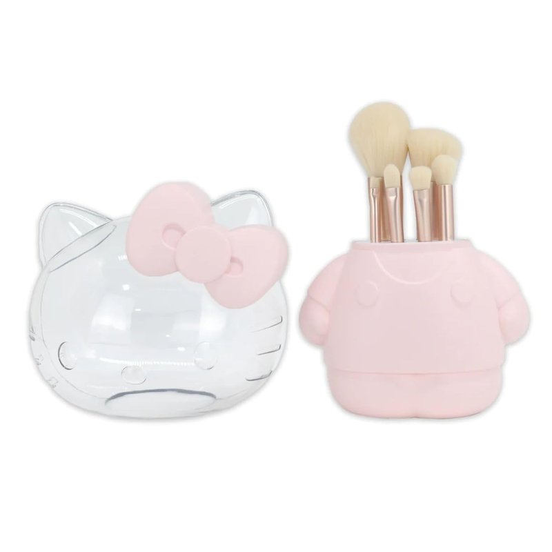Hello Kitty Makeup Brush Set - 6 Super Soft Brushes for Foundation, Blending & Eyeshadow | Clear Cloche Organizer