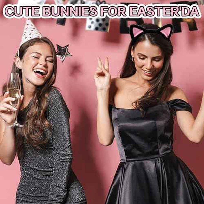 Cat Ears Headbands, Plush Soft Cute Washing Face Head band Fuzzy Kitten Makeup Hair Headbands for Mask Skincare Spa Yoga Halloween Parties Cosplay (Black)