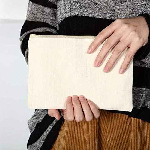 meekoo 16 Pack Canvas Blank Cosmetics Bags Plain Zipper Makeup Pouch Sublimation DIY Craft Multipurpose Toiletry Bag for Makeup Travel Cosmetic Stationary Storage(M,Beige)
