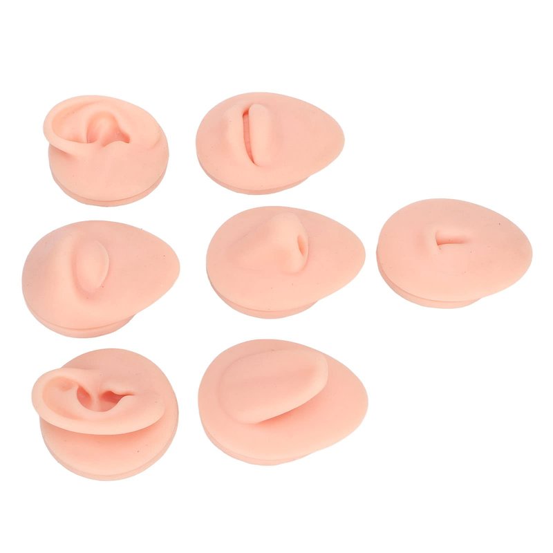 7PCS Piercing Practice Body Parts, Silicone Body Parts for Piercing Kit, Fake Body Parts, Soft Silicone Ear Mouth Nose Eye Tongue Navel Model (Light Skin)