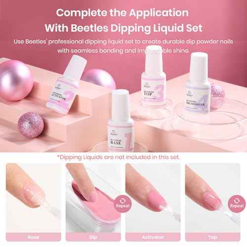 Beetles Dip Powder Nail Kit, 6 Colors Jelly Pink Nude Milky Translucent Powder Dipping Set for All Seasons, Manicure DIY Art at Home, No Need Nail Lamp Cured Gifts for Women