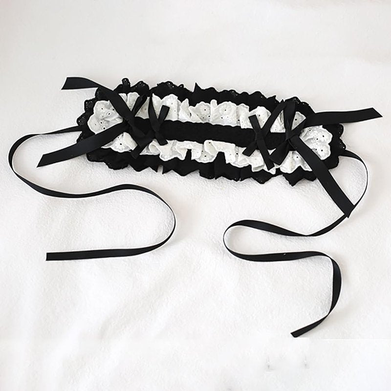 TTYAO REII Lolita Accessories Gothic Lolita Headband Hair Accessories Bow Maid Headdress for Cosplay Party (Black and White)