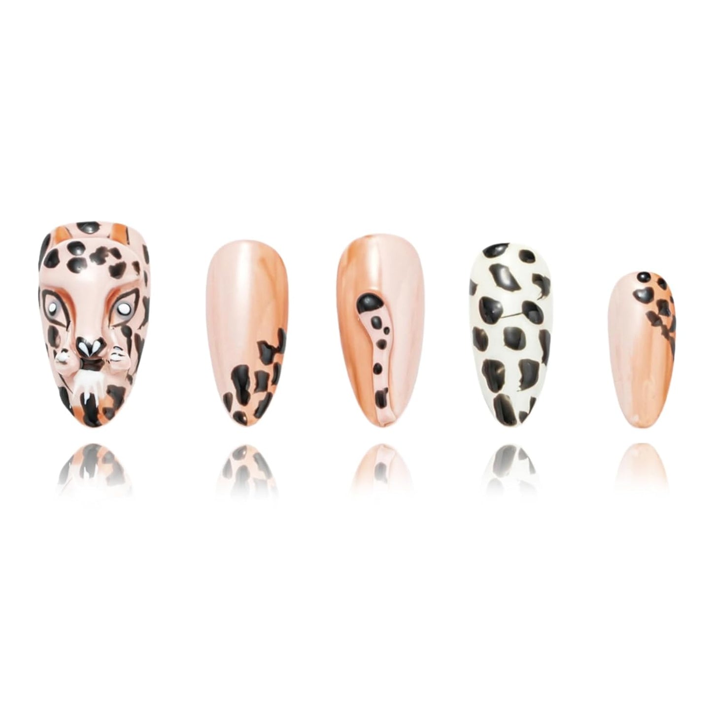 Nude Leopard Handmade Press-On Nails Set - Medium Almond Shape, 10 Pcs with Glue