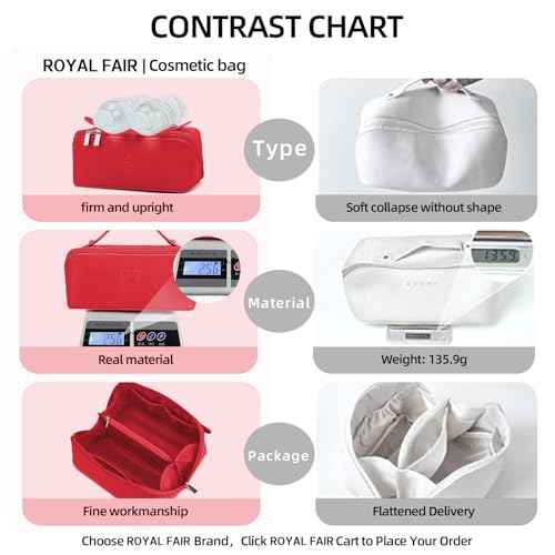 ROYALFAIR Travel Makeup Bag,Large Capacity Cosmetic Bags for Women, PU Leather Waterproof Portable Pouch Open Flat Toiletry Bag Make up Organizer with Divider and Handle (red)