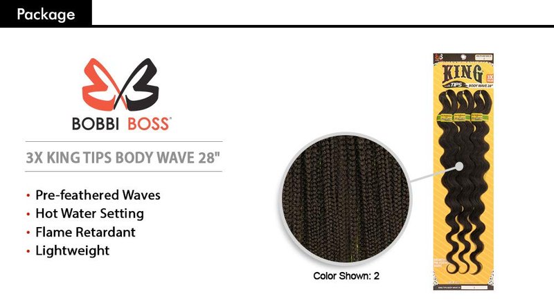 MULTI PACK DEALS! Bobbi Boss Synthetic Hair Braids Pre-Feathered 3X King Tips Body Wave 28" (3-PACK, T1B/27)