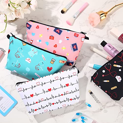 4 Pieces Nurses Cosmetic Bag Funny Teeth Makeup Bags Nurse Gift Makeup Bags Nurse Pouch Waterproof Toiletry Bag for Nurses Day Graduation Appreciation Gift Practitioner Supplies Women(Heart)