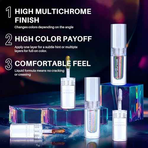 CHARMACY 3 Pcs Multichrome Glitter Liquid Eyeshadow, Chameleon Shifting Color, Holographic Metallic Eyeshadow, Long-Lasting Wear, Vegan Eye Topper for Party, Daily Makeup (#303)