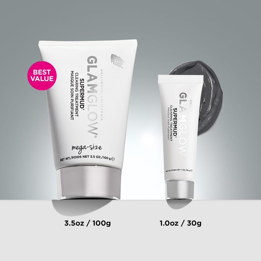 Glamglow SUPERMUD Instant Clearing Treatment Face Mask | For Acne Prone Skin and Oily Complexion | Charcoal Mud Mask for Blackhead Remover and Pore Minimizer Skincare, 3.5 Ounce