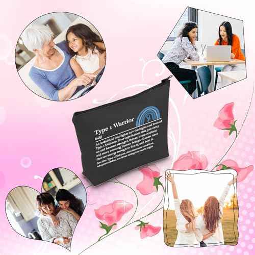 TSOTMO Diabetes Makeup Bag - Cosmetic Bag - Black - Travel, Makeup, Toiletry, Gift - Diabetes Warrior Supply Kit Gift (BLK- Type 1 Warrior)