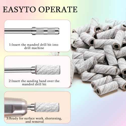 100pcs Nail Drill Bits Small Sanding Bands with Upgrade 3.1mm Mandrel Bit, 240 Extra Fine Grit Nail File Sanding Bands for Acrylic Nails Gel Removing Shaping Manicures and Pedicure(Zebra,240)