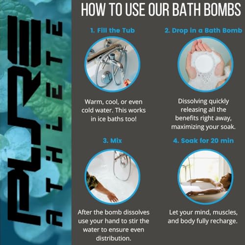 Pure Sport Refreshing Peppermint Bath Bombs - Magnesium Epsom Salt and Natural Essential Oils for Soaking, Best Relaxation Birthday Gifts, Post Workout Muscle Recovery Soak for Athletes, Made in USA