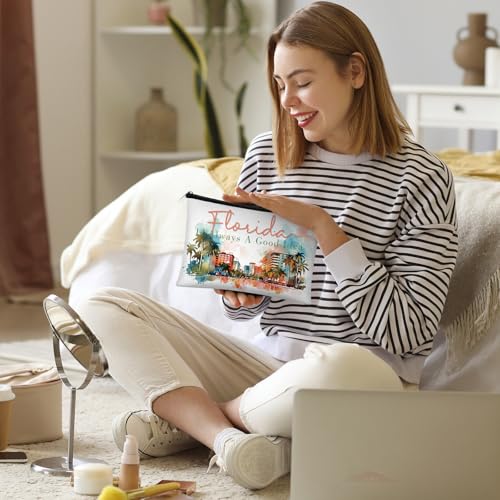 Landical 6 Sets Florida Souvenir Gifts Include 6 Pcs Florida Cosmetic Bag and 6 Pcs Metal Keychain for Women Traveler Christmas Party Gifts