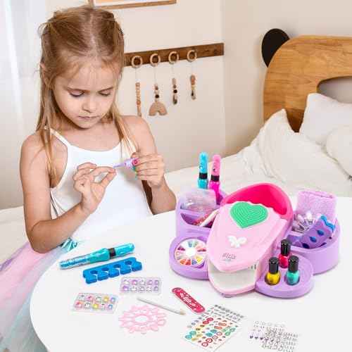 G.C Kids Nail Polish Set for Girls Toy 6-12 Years Old, Nail Art Kit Storage Desk with Nail Dryer&Hand Massage Spa Kit, Kid Manicure Salon Studio Stuff Christmas Birthday Gift Girl Ages 7 8 9 10 11 12