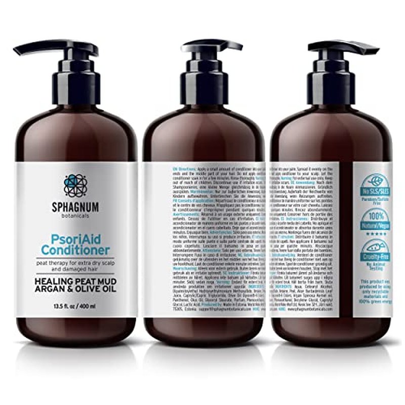 Sphagnum Botanicals Psoriasis Shampoo and Conditioner Set - Peat Mud Therapy for Red & Itchy Scalp with Tea Tree Oil, No Coal Tar. For Both Men and Women. 2 x 13.5 Oz
