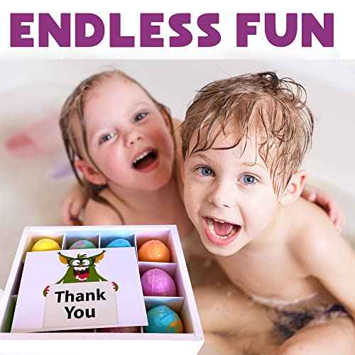 Bath Bombs for Kids with Surprise Inside - 12 Organic Bubble Bath Fizzies with Dragon Egg Toys. Gentle & Kids Friendly w/Rich Bubbles & Rainbow Colors, Stocking Stuffer Christmas Gifts for Boy, Girls