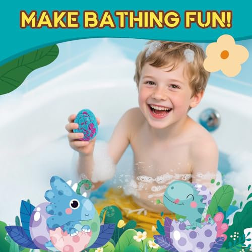 Bath Bombs for Kids with Surprise Toys Inside - 12 Pack Natural and Organic Dinosaur Bath Bombs Gift Set, Handmade Organic Bubble Bath Fizzies, Perfect Christmas Birthday Gifts for Kids