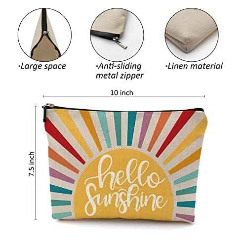 OHSUL Hello Sunshine Inspirational Makeup Bag,Boho Sun Colorful Sunshine Ray Cosmetic Bag Travel Pouch,Boho Travel Makeup Bag,Gifts for Boho Lovers Girls
