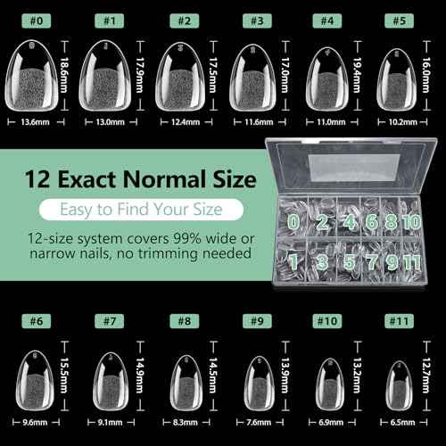 Extra Short Almond Nail Tips, 216pcs Acrylic Soft Fake Nails Gel Nail Tips, Full Cover Pre-Shaped Matte Clear Press on Nails for Extension, Diy at Home Manicure 12 Sizes