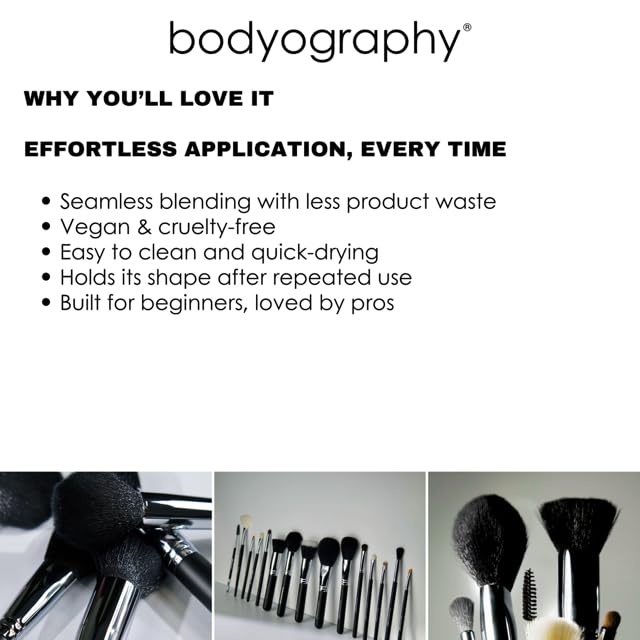 Bodyography Foundation Brush - Flat Top Makeup Tool for Liquid, Cream & Powder | Dense, Travel-Friendly Design for Flawless Blending