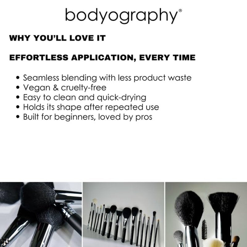 Bodyography Foundation Brush - Flat Top Makeup Tool for Liquid, Cream & Powder | Dense, Travel-Friendly Design for Flawless Blending