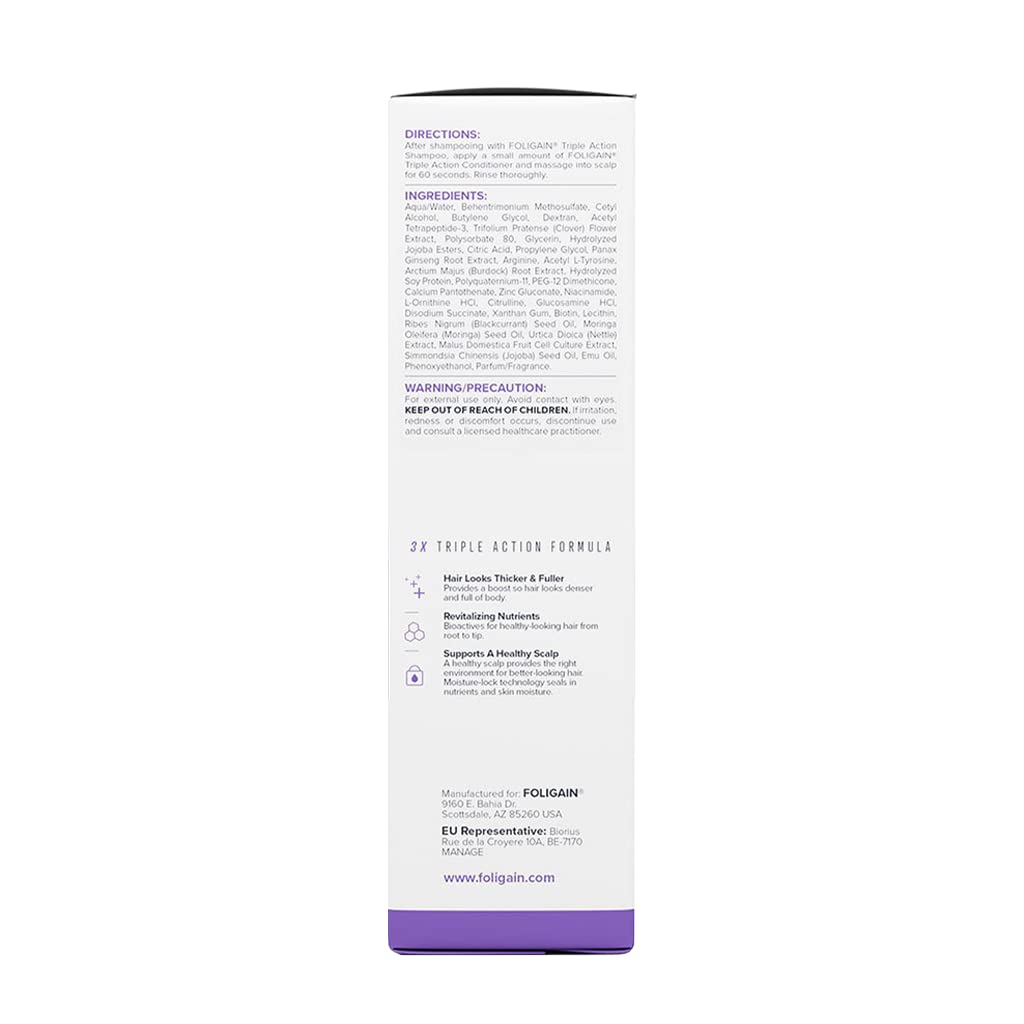 Foligain Triple Action Conditioner for Thinning Hair - Volumizing Formula for Women | 8 Fl. Oz.