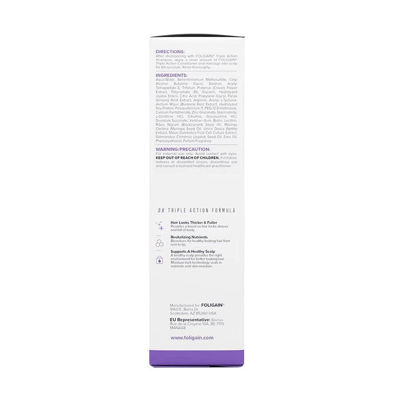 Foligain Triple Action Conditioner for Thinning Hair - Volumizing Formula for Women | 8 Fl. Oz.