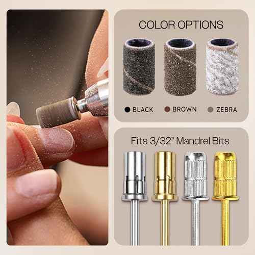 100 Pieces Large Nail Sanding Bands Professional Nail Manicure Great Fit for Nail Drill Bits for Acrylic Nails (240 Grit, Zebra)