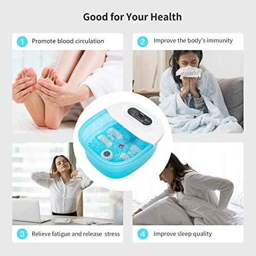Niksa Foot Spa Bath Massager with Heat, Bubbles, Vibration and Red Light,4 Massage Roller Pedicure Foot Spa Tub for Feet Stress Relief,Foot Soaker with Mini Acupressure Massage Points(Blue)