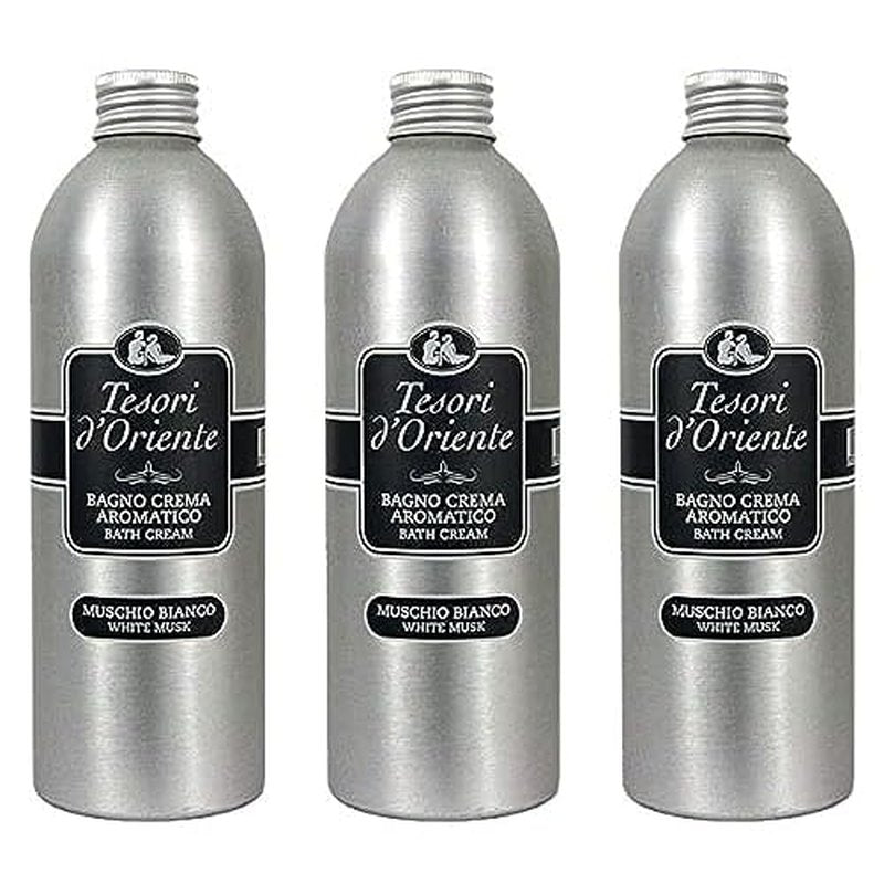 Tesori d'Oriente White Musk Bath Cream - 16.9 Fl Oz (500mL) x3, Amber Scented, Paraben Free, Italian Import