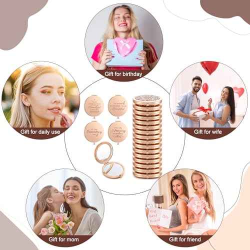 Roowest 16 Pack Metal Rhinestone Compact Mirror Bulk for Women Inspirational Rose Gold Magnifying Pocket Mirrors for Purses Women Girls Events Wedding Bridal Shower Favors