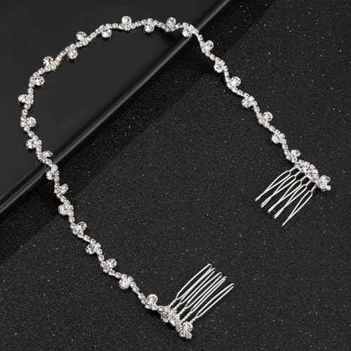 Asphire Vintage Crystal Headband with Side Combs Sparkling Rhinestone Head Chain Iced Out Hair Vine Prom Party Festival Hair Accessories for Women, Silver