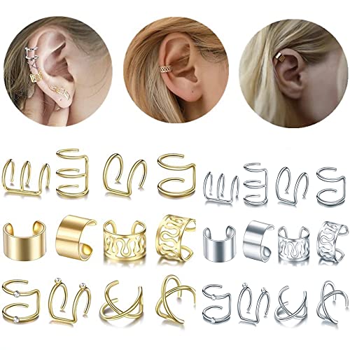 24 Pcs Gold Silver Hair Braids Dreadlock Non-Piercing Ear Clip Beard Beads Cuffs Clip Hair Accessories Styling Fashion Jewelry Gift Toos for Women Men