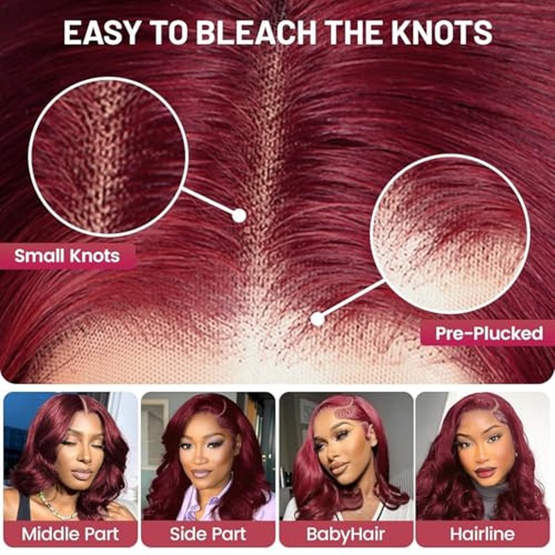 Reddish Brown Bob Wig Human Hair Body Wave 13x4 HD Lace Front Wigs Human Hair 33# Body Wave Lace Frontal Wig Pre Plucked 180% Density Wine Red Bob Wigs for Women 10Inch