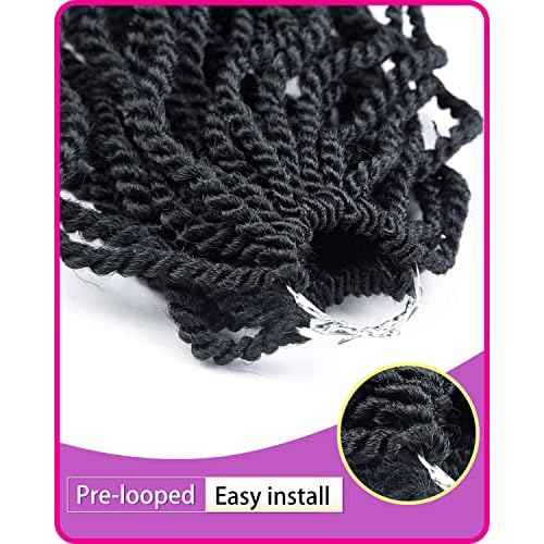 Wavy Senegalese Twist Pre-twisted Kids Crochet Hair 12 Inch Braids 2 Packs Synthetic Hair Extension(1B#, 12 Inch)