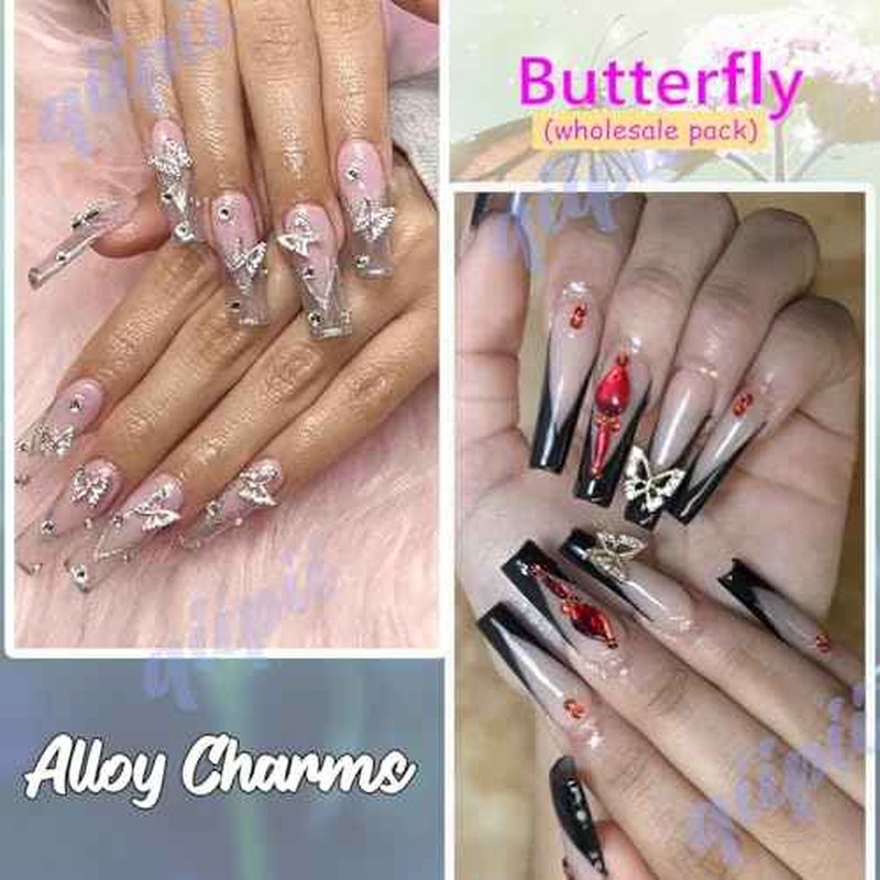 60pcs Golden Butterfly Nail Charms Bulk 3D Butterflies Charms for Acrylic Nails, Nail Alloy Studs Charms Nail Art Jewels Decor Supplies Accessories Supply for Nails Face Makeup Body DIY Crafts