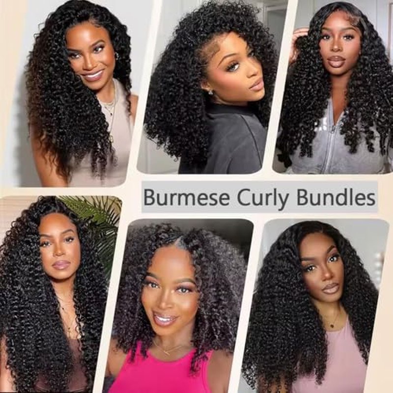 VIPbeauty Burmese Curly Human Hair Bundles One Curly Bundles Human Hair 100% Unprocessed Burmese Raw Hair Extension Natural Color Spiral Hair Weft Extensions Quick Weave Bundle 16 Inch