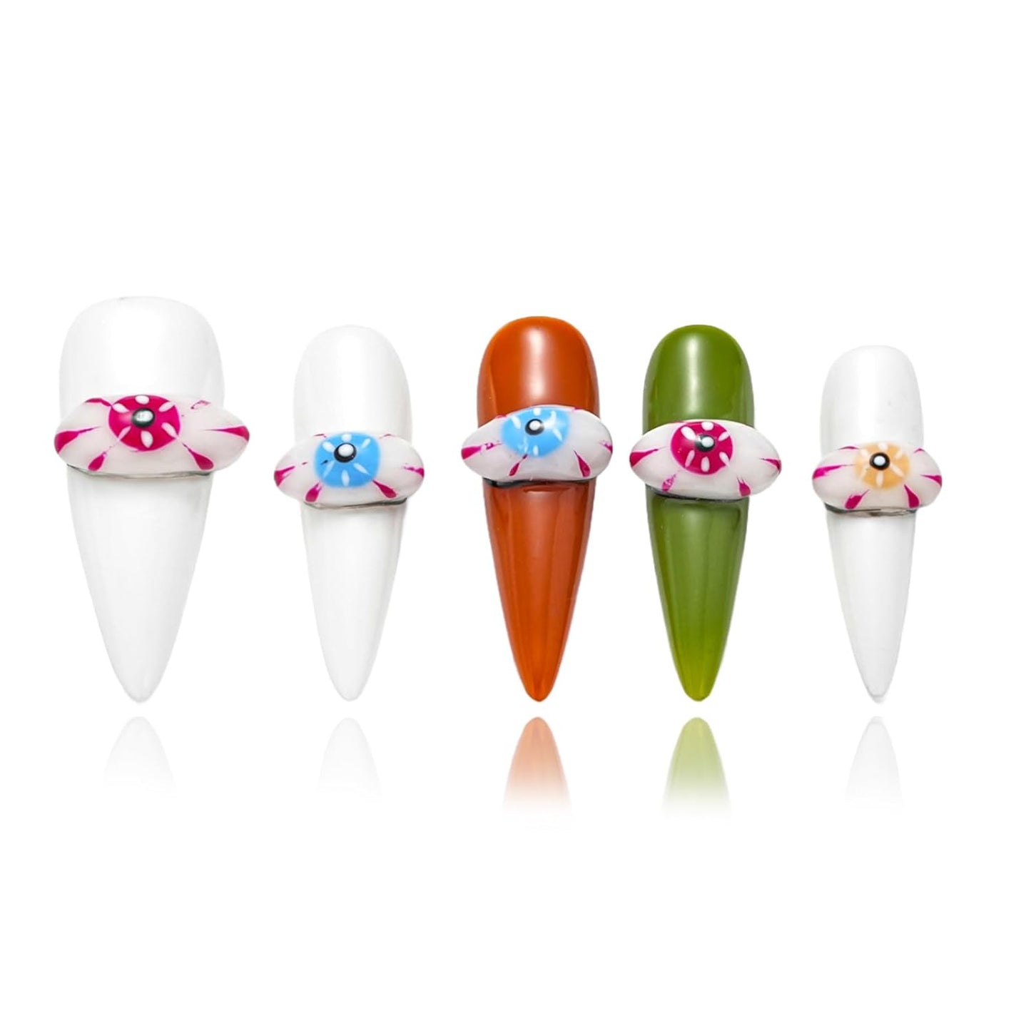 Colorful Handmade Press-On Stiletto Nails with 3D Devil Eyes - 10 Pcs Set for Women