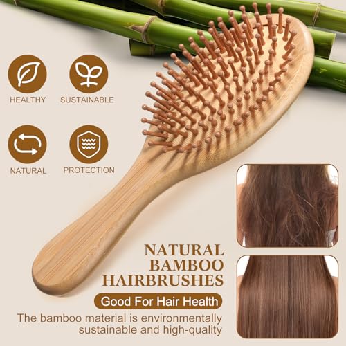 Meanplan 40 Pack Bamboo Hair Brush Bulk Mini Wood Hairbrushes for Women Hair Growth Detangle Tail Comb Paddle Hairbrush for Massaging Scalp Women Men Wedding(Round Head)