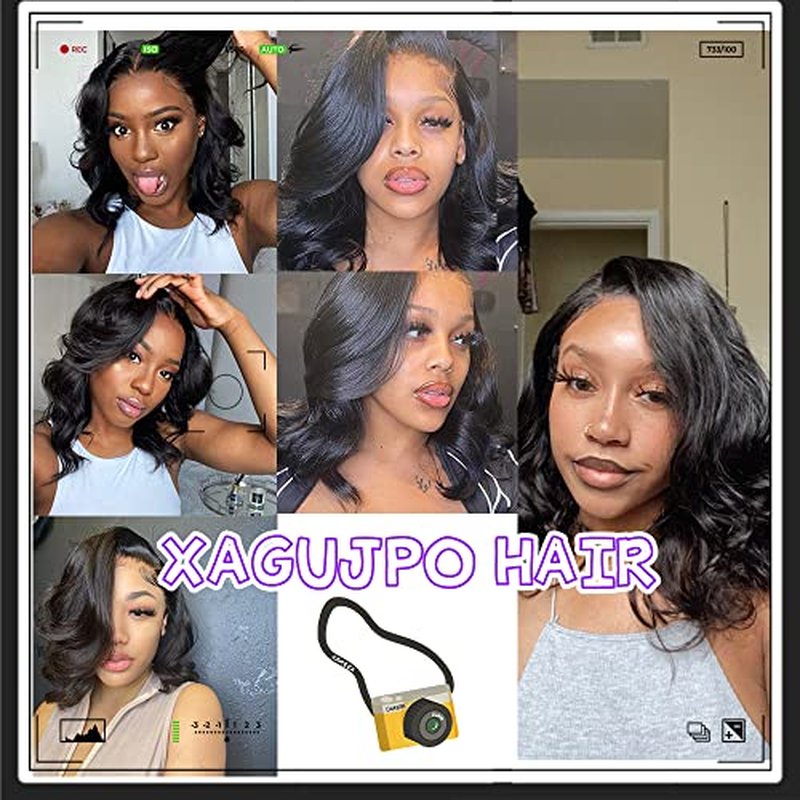 Xagujpo Body Wave V Part Wig Human Hair Upgrade U Part Human Hair Wigs for Black Women 100% Beginner Friendly No Sew In No Glue 180% Density Natural Color (8 inch)