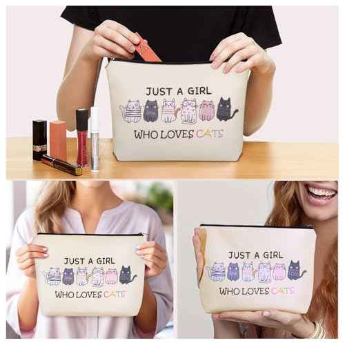 Cat Makeup Bag For Cat Lover Gift: Cute Cosmetic Bag Just A Girl Who Love Cats Themd For Daughters, Sisters, Friends,Teen Girl & Women.Ideal Gifts For Travel, Birthdays, Graduation & Christmas.