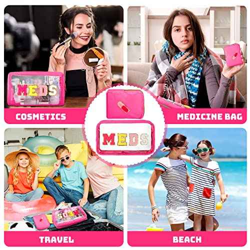 Hillban 2 Pcs Medicine Chenille Letter Bag Preppy Clear Nylon Portable Makeup Meds Cases for Travel PVC Transparent Mini First Aid Storage Bag Gift for Christmas Women(Lovely)