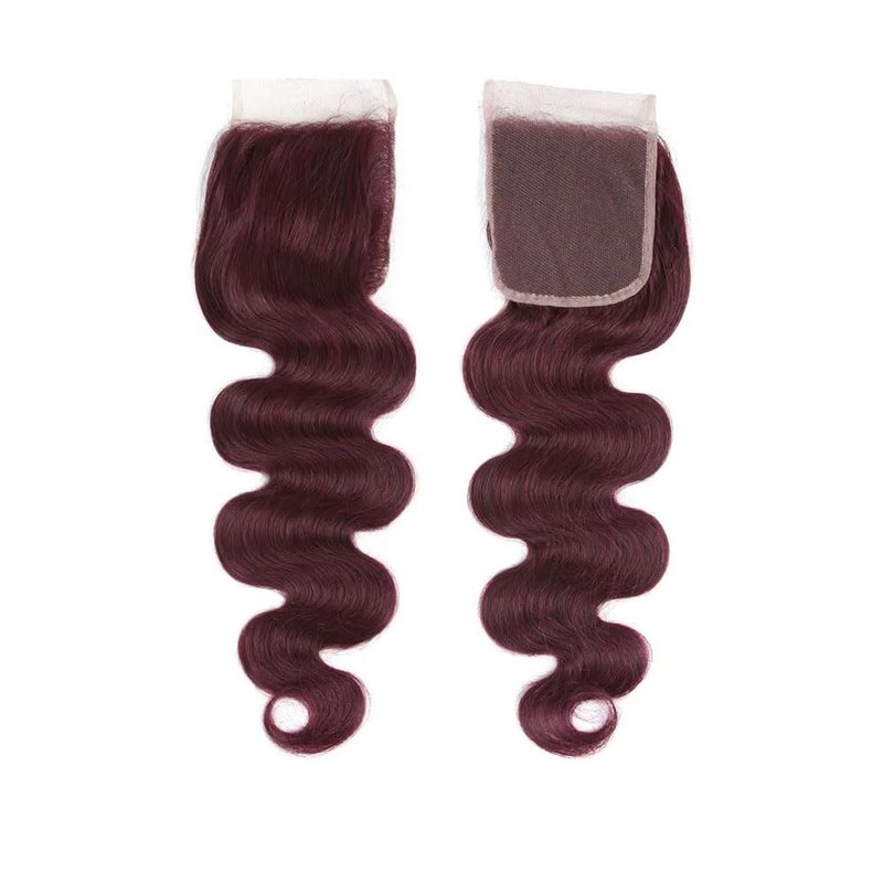 #99j Wine Red Lace Closure 4X4 HDTransparent Lace Front 24 Inch Brazilian Virgin Hair Free Part Pre Plucked 100% Burgundy Body Wave Lace Closure Human Hair Extensions
