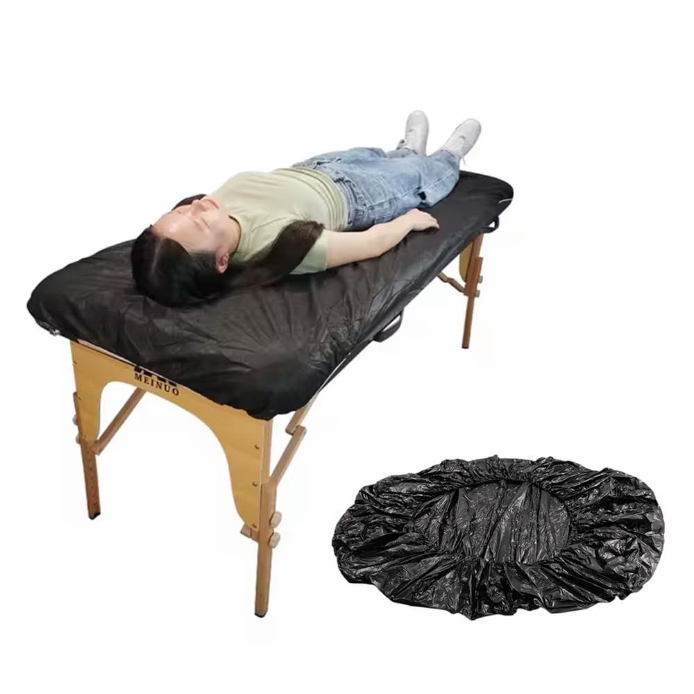 PROINKDOTS Tattoo Bed Covers Fitted Disposable Massage Table Sheets 83 x 35 inches (Pack of 10) Chair Cover with Elastic Waterproof Plastic Lash Sheets Protector for Tattoo Supplies SPA Black