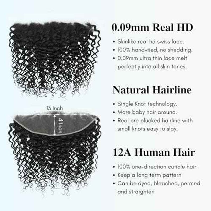 13x4 SKINLIKE Real HD Lace Frontal Only Water Wave Human Hair 20 IN, 12A Virgin 0.09mm Ultra-thin Invisible Swiss HD Lace Wet n Wavy Curly Ear to Ear Frontal Closure 13X4 Pre Plucked Single Knot