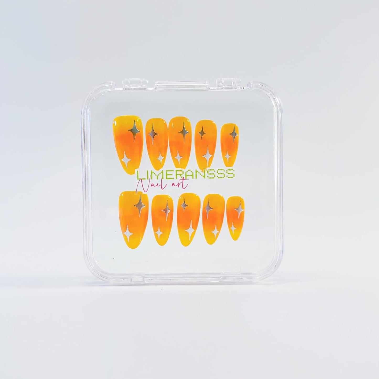 Custom Handmade Orange Ombre Press-On Nails - Medium Almond Shape, 10 Pcs Salon Quality