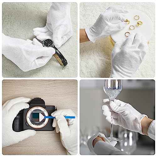 COOLJOB 100% Cotton Gloves, 6 Pairs White Cotton Gloves for Dry Hands Moisturizing & Eczema, Overnight Lotion, Sleep & Spa Treatment for Women & Men, Breathable Work Glove Liners, Medium Size