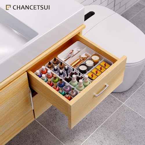 Stackable Drawer Organizer, 3 PCS Versatile Bathroom and Vanity Drawer Organizers Trays Makeup Organization and Storage Set for Lipstick, Lip Gloss, Nail Polish, Cosmetics, Skincare, Jewelry, White