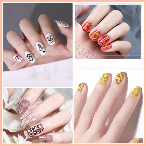 SEISSO 8 Colors Nail Stamping Polish Gels Nail Stamper Kit + 4pcs Nail Stamp Templates + 1 Peel Off Nail Tape Stamp Latex Bose Coat & Top Coat with Scraper Flower Holiday Art Design Gift DIY Manicure