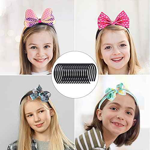 36 Pcs Black Plastic Headbands with Teeth Comb for Women Girls,9mm Hard Plain Thin Hair Bands DIY Accessories for Lady,Sold