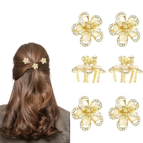 Small Claw Clips for Women Cute Flower Rhinestone Hair Clips for Thick Thin Hair Non Slip Wedding Bridal Prom Short Crystal Hair Accessories for Girls Fashion Gold Accessories